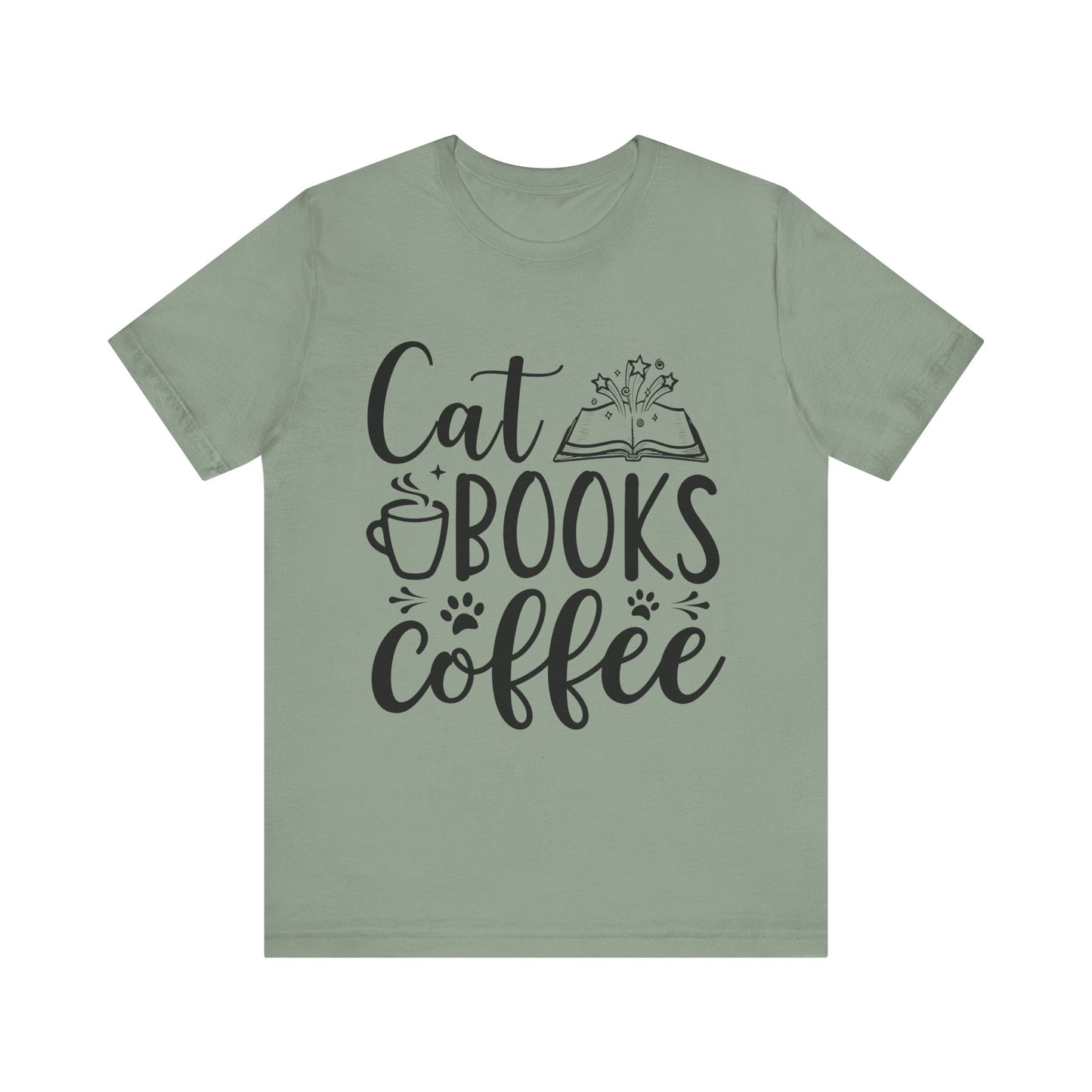 Cat Books Coffee Tee