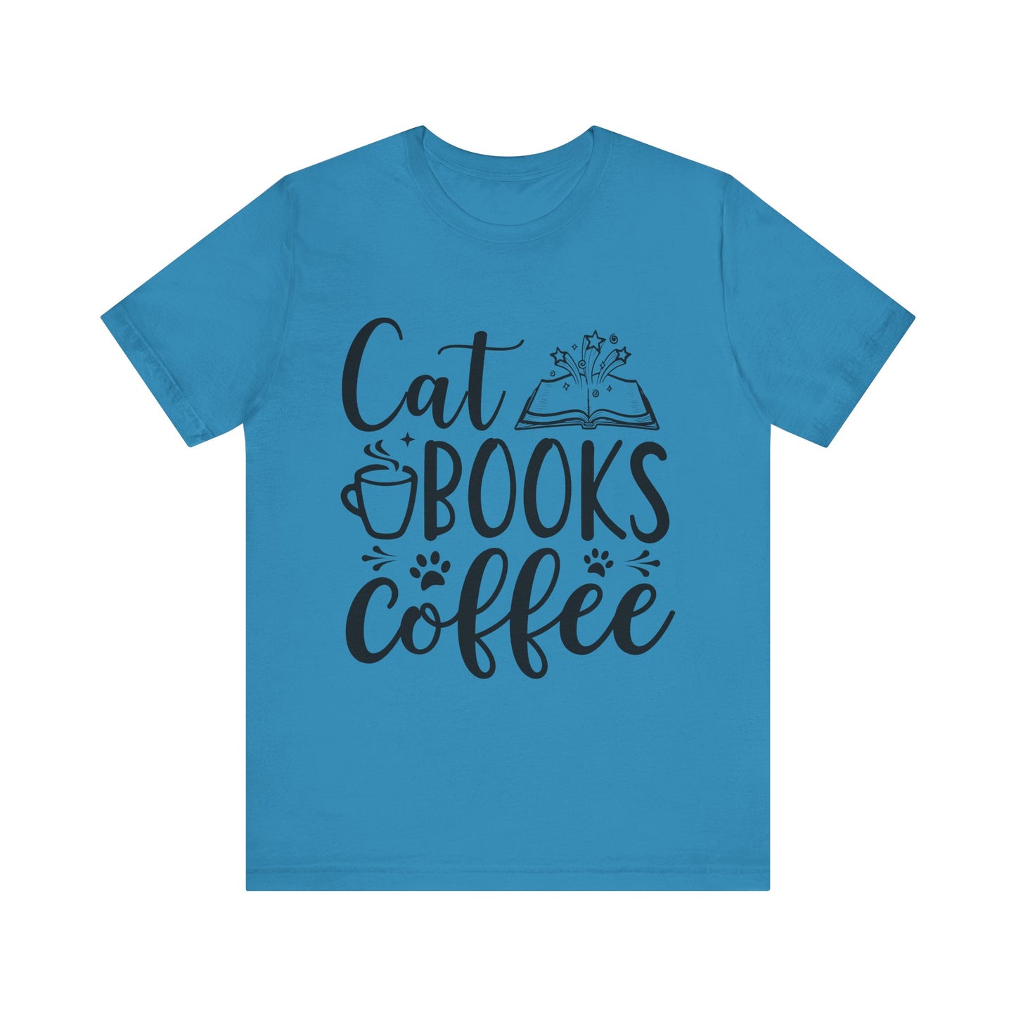 Cat Books Coffee Tee