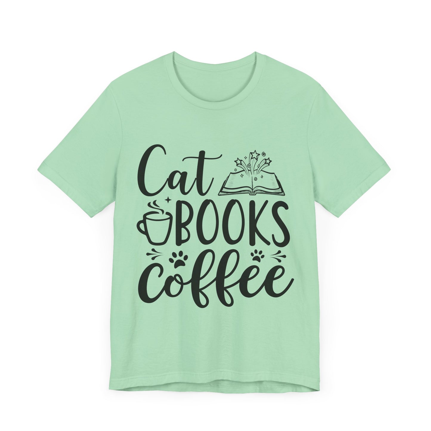 Cat Books Coffee Tee