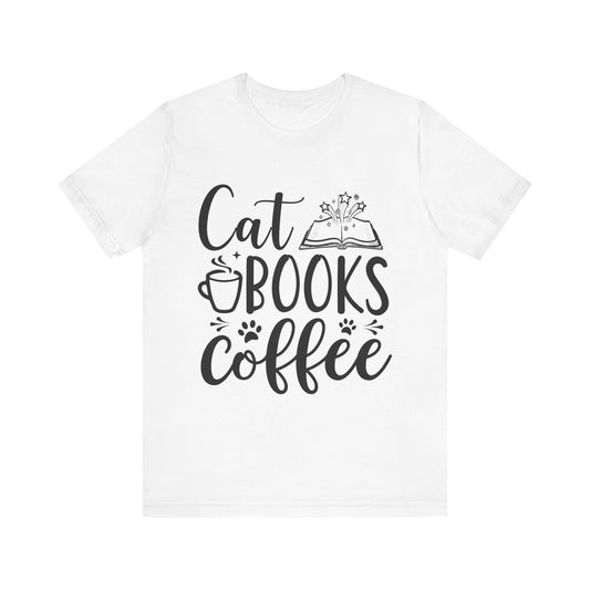 Cat Books Coffee Tee