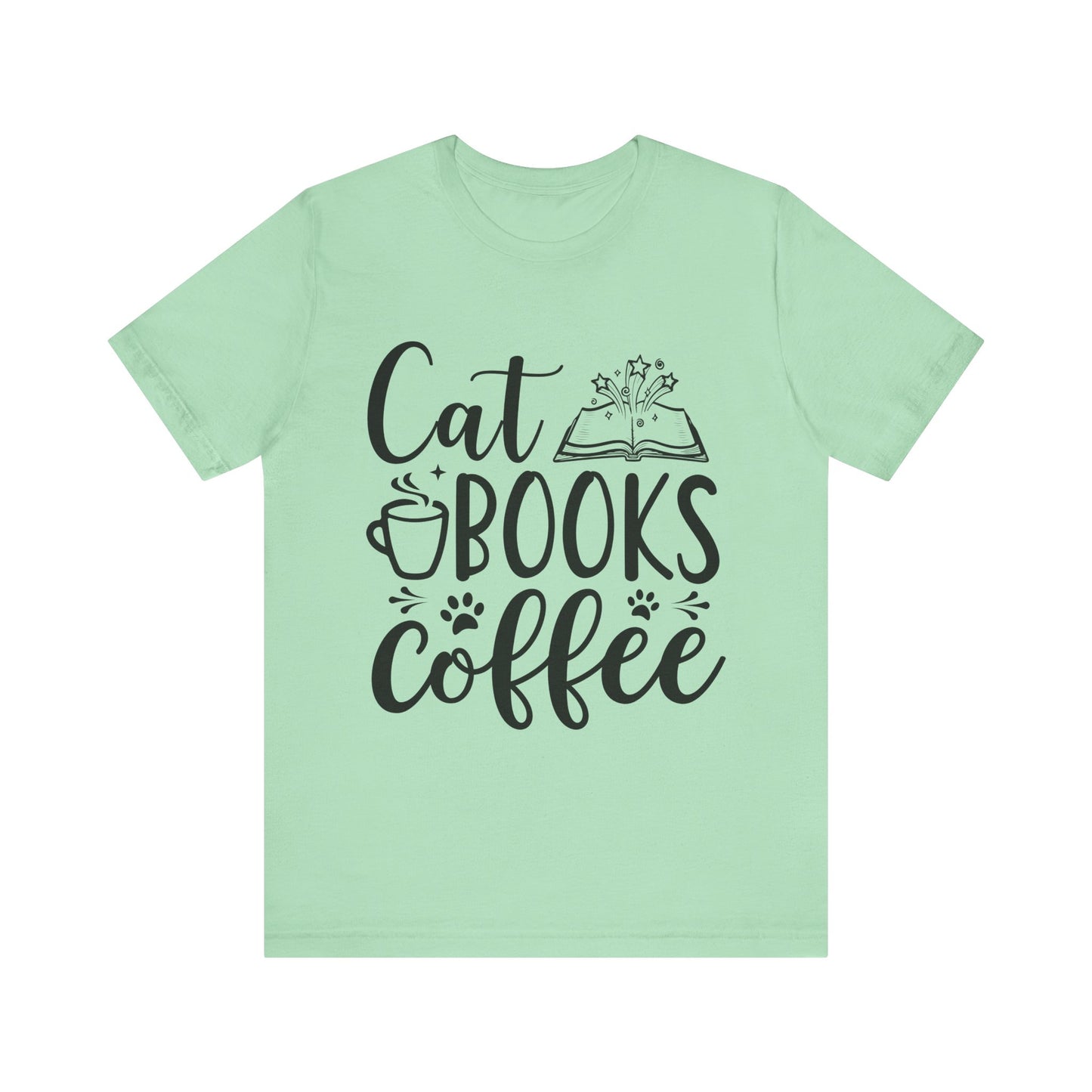 Cat Books Coffee Tee